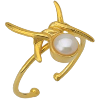 Barbed Wire Design Pearl Adjustable Sterling Silver Natural Hammered Ring
