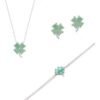 Best of Luck Four Leaves Clover Sterling Silver Bracelet Necklace and Stud Earring Set buy online shopping cheap sale