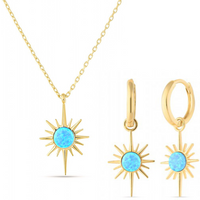 Blue Opal Northernstar Drop Hoop Earring & Necklace Set in Sterling Silver