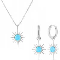 Blue Opal Northernstar Drop Hoop Earring & Necklace Set in Sterling Silver