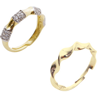Bone and Helical Twisted Sterling Silver Adjustable Ring Stacking Set
