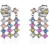 Colourful Rainbow Jewelled Sterling Silver Cluster Stud Drop Earring buy online shopping cheap sale