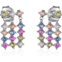 Colourful Rainbow Jewelled Sterling Silver Cluster Stud Drop Earring