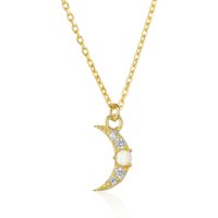 Crescent New Moon Opal Sterling Silver Necklace