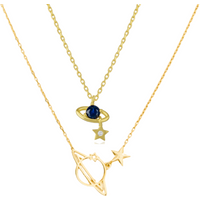 Double Saturn Necklace Layering Set Sterling Silver