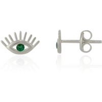 Emerald Color Eye Stud Earring Sterling Silver