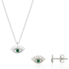 Emerald Eye Evil Eye Sterling Silver Necklace and Stud Earring Set buy online shopping cheap sale