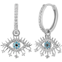 Evil Eye Earring Blue Eye Eyelash Pave Sterling Silver Earring
