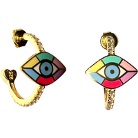 Evil Eye Rainbow Pave Sterling Silver Hoop Earring