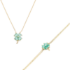 Four Leaves Clover Sterling Silver Bracelet and Necklace Set in Green buy online shopping cheap sale