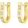 Gold Plated Three Stone Hoop Earrings Created with Zircondia® Crystals buy online shopping cheap sale