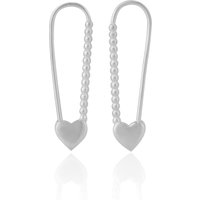 Heart Beaded Safety Pin Sterling Silver Earring