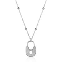 Lock Pendant Necklace With Beaded Chain Sterling Silver
