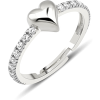 Love Heart Zirconia Half Round Adjustable Sterling Silver Ring