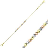 Middle Beaded 3 Color Gold Rose Gold Sterling Silver Handmade Bracelet