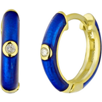 Midnight Blue Enamelled Jewelled Sterling Silver Hoops