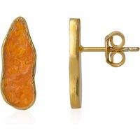 Molten Dripping Coral and Amber Sterling Silver Gold Plated Earring