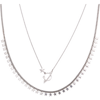 Multiple Star Sterling Silver Station and Saturn Necklace Set