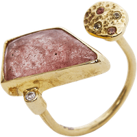 Natural Double Circle Tourmaline Sterling Silver Gold Plated Ring
