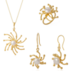 Pearl Sun Molten Dripping Sunburst Sterling Silver Complete Set Ring Necklace and Earring buy online shopping cheap sale