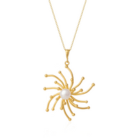 Pearl Sun Molten Dripping Sunburst Sterling Silver Pendant Necklace