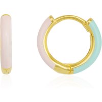 Pink and Blue Enamel Sterling Silver Hoop Earring