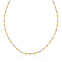 Rainbow Enamel Beaded Sterling Silver Necklace in Gold