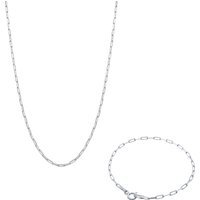 Rectangular Sterling Silver Chain Bracelet and Necklace Set