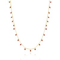 Red Coral Beaded Sterling Silver Chain Necklace