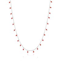 Red Coral Beaded Sterling Silver Chain Necklace