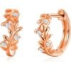 Rose Gold Plated Leaf Hoop Earrings Created with Zircondia® Crystals buy online shopping cheap sale