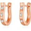 Rose Gold Plated Three Stone Hoop Earrings Created with Zircondia® Crystals buy online shopping cheap sale