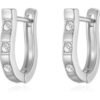 Silver Plated Three Stone Hoop Earrings Created with Zircondia® Crystals buy online shopping cheap sale