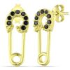 Sterling Silver Black Jewelled Mini Safety Pin Stud Earring