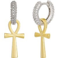 Sterling Silver Egyptian Ankh Zirconia Hoop Earring