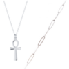 Sterling Silver Egyptian Ankh and Large Rectangular Chain Stacking Necklace Set buy online shopping cheap sale