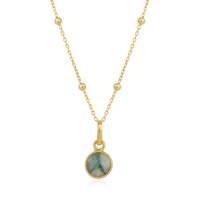 Sterling Silver Natural Round Pendant Necklace With Beaded Chain