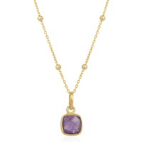Sterling Silver Natural Square Pendant Necklace With Beaded Chain