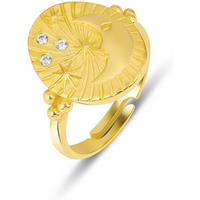 Sun Face Embossed Sterling Silver Medal Ring