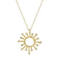 Sun Sunburst Large Textured Molten Sterling Silver Pendant Necklace