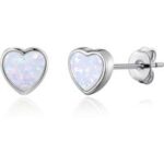 Synthetic White Opal Heart Stud Earrings