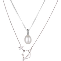 Treasures Baroque Seed Pearl and Saturn Pendant Sterling Silver Necklace Set