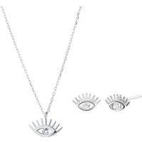 White Eye Evil Eye Sterling Silver Necklace and Stud Set