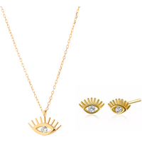 White Eye Evil Eye Sterling Silver Necklace and Stud Set