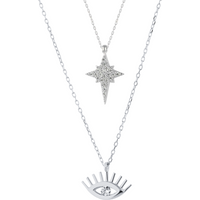 White Eye Evil Eye and Northern Star Starburst Sterling Silver Necklace Layering Set