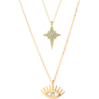 White Eye Evil Eye and Northern Star Starburst Sterling Silver Necklace Layering Set