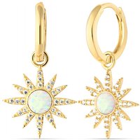 White Opal Sun Drop Hoop Earring Sterling Silver
