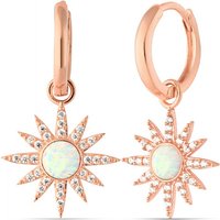White Opal Sun Drop Hoop Earring Sterling Silver