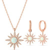 White Opal Sun Sterling Silver Necklace and Earring Set