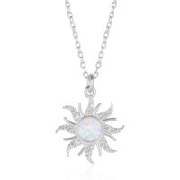 White Opal Sun & Sunburst Necklace in Sterling Silver
